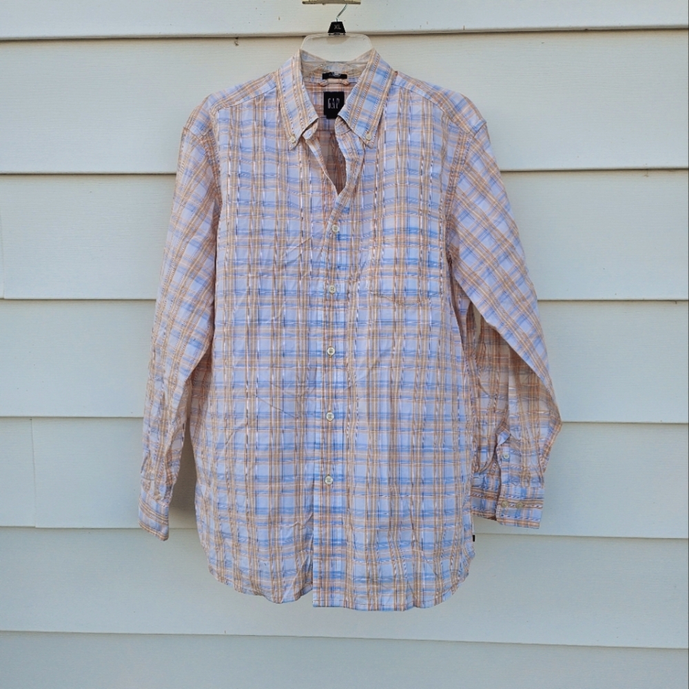 GAP Men's Peach Plaid Shirt